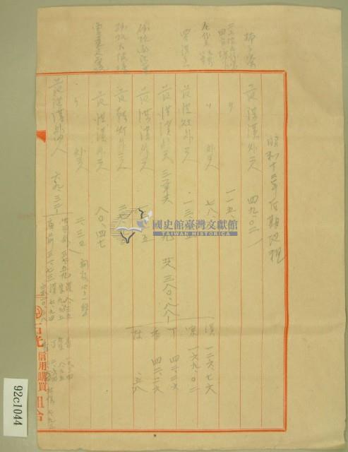 昭和十三年後期范洪漢等繳納地租款項表藏品圖，第1張