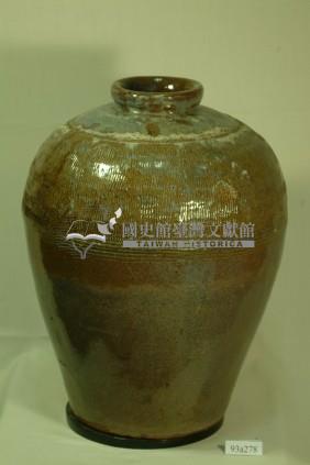 綠褐釉拍打印紋窄口豐肩式陶甕藏品圖，第1張