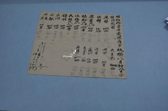 昭和十一年秋祭八月八日分豬肉烈明名單藏品圖，第1張
