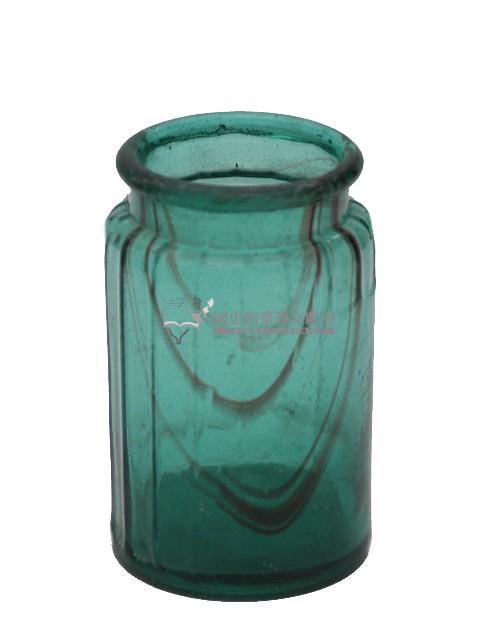 青綠色透明玻璃圓口方瓶藏品圖，第1張