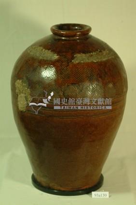 紅露酒款深紅褐色網紋窄口豐肩式陶甕藏品圖，第1張