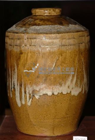 黃褐釉拍打印紋窄口直壁式陶甕藏品圖，第1張