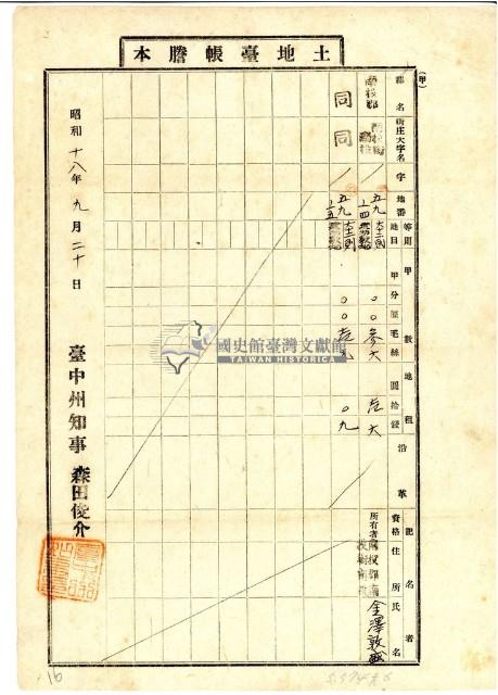 昭和十八年金澤敦盛土地臺帳謄本藏品圖，第1張