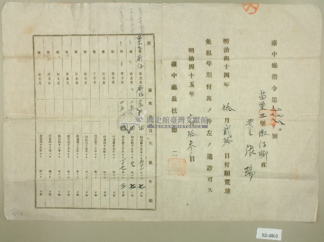 明治四十五年張瑞同意函藏品圖，第1張