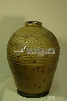 黃綠釉拍打印紋窄口豐肩式陶甕藏品圖，第1張