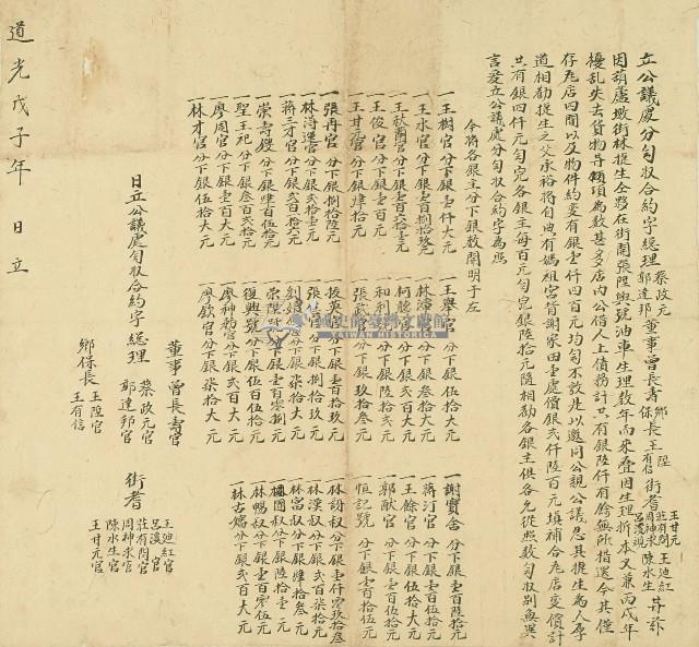 道光八年蔡政元等立公議處分勻收合約字藏品圖，第1張