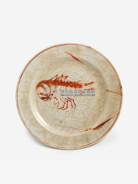 白地紅彩印紋蝦紋盤藏品圖，第1張