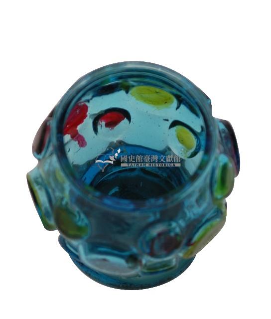 淡藍色紅黃彩鼓釘玻璃杯藏品圖，第1張