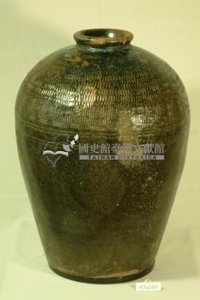 紅露酒印款黑褐釉拍打印紋窄口豐肩式陶甕藏品圖，第1張