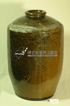棕褐釉火痕拍打印紋窄口直壁式陶甕藏品圖，第1張