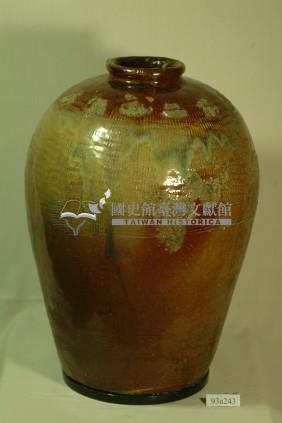 棗紅釉疊米黃釉拍打印紋窄口豐肩式陶甕藏品圖，第1張