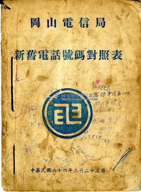民國六十四年岡山電信局新舊電話號碼對照表藏品圖，第1張