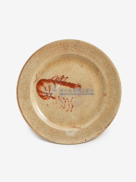 白地紅彩印紋蝦紋盤藏品圖，第1張