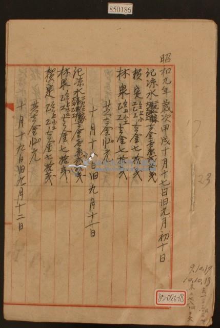 昭和九年十月十七日至十月二十三日紀凉水賴定林泉等支出簿內頁藏品圖，第1張