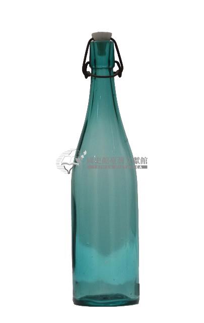 淡青綠色直頸活動鈕塞透明玻璃瓶藏品圖，第1張