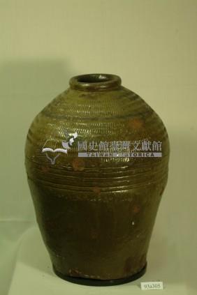 綠褐釉拍打印紋窄口豐肩式陶甕藏品圖，第1張