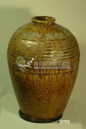 棕紅釉虎皮紋拍打印紋窄口豐肩式陶甕藏品圖，第1張