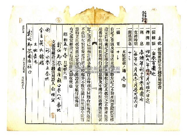 昭和五年白掽鼠向吳氏錦貸款後吳氏錦開給白掽鼠之清償貸款領收證藏品圖，第1張