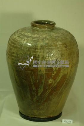 棕褐釉疊白釉拍打印紋窄口豐肩式陶甕藏品圖，第1張