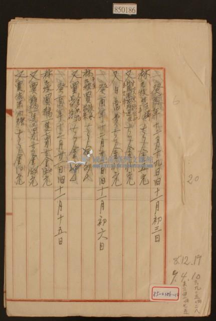 癸酉年十二月十九日至癸酉年一月卄四日林九牧收支簿內頁藏品圖，第1張