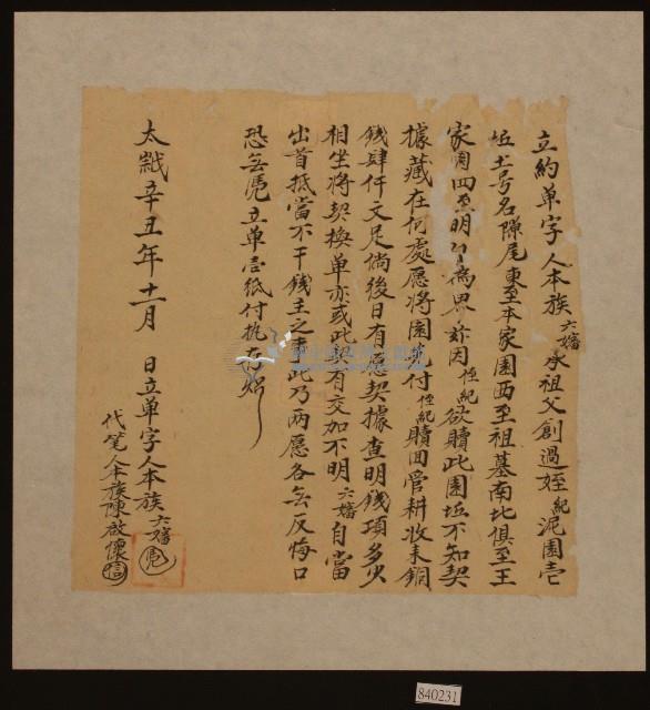 大□辛丑年本族六嬸立約單字藏品圖，第1張