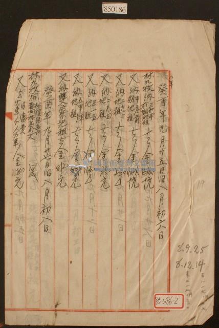 癸酉年九月廿五日至十二月十二日林九牧收支簿內頁藏品圖，第1張