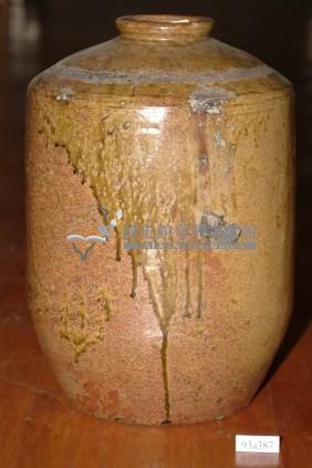 褐綠流釉窄口直壁式陶甕藏品圖，第1張