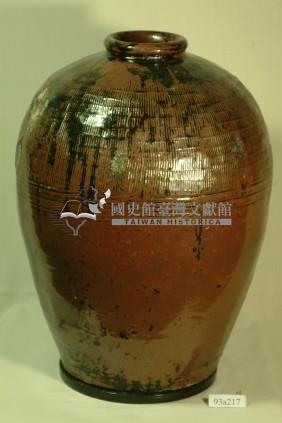 紅棕釉疊黑釉拍打印紋窄口豐肩式陶甕藏品圖，第1張