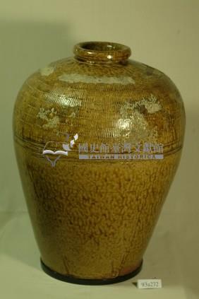 黃棕釉拍打印紋窄口豐肩式陶甕藏品圖，第1張