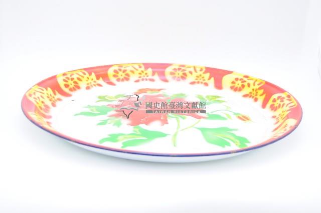 藍口彩繪折枝牡丹花琺瑯瓷胎大盤藏品圖，第1張