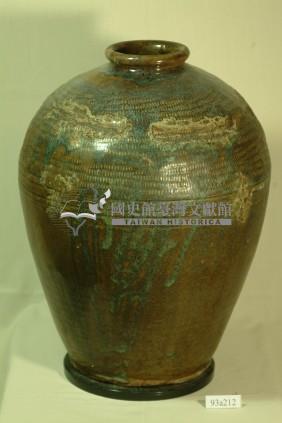 黑褐釉白綠流釉拍打印紋窄口豐肩式陶甕藏品圖，第1張
