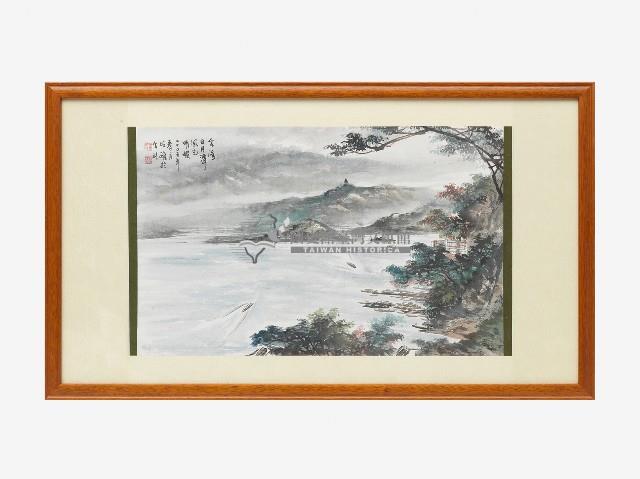 黃昭雄設色水墨山水圖日月潭藏品圖，第1張