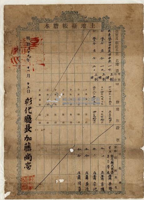 明治三十九年蕭英賢等土地臺帳謄本藏品圖，第1張