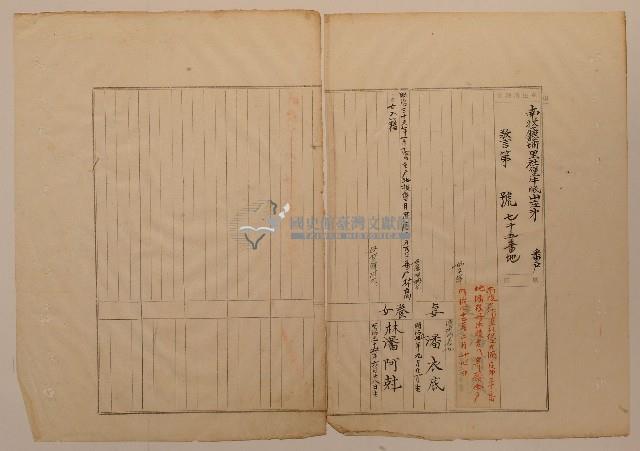 南投廳埔里社堡牛眠山庄75番地戶長潘阿須之戶口調查表單藏品圖，第1張