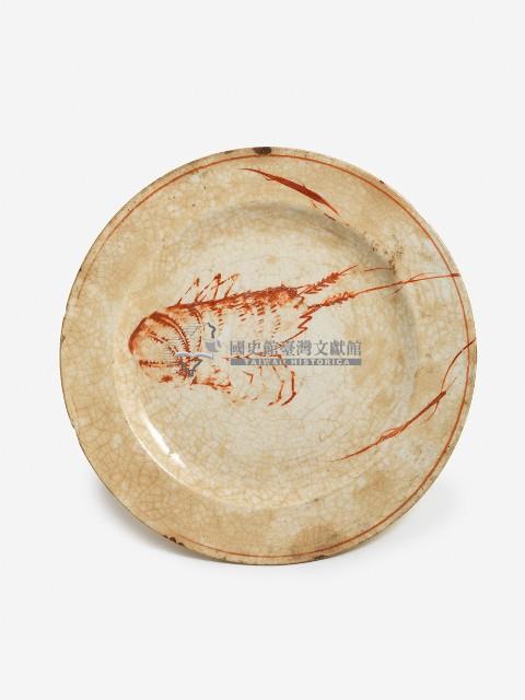 白地紅彩印紋蝦紋盤藏品圖，第1張