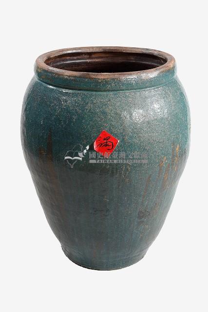 藏青色釉滿字標簽寬口陶缸藏品圖，第1張