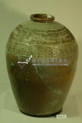 紅露酒印款綠褐釉拍打印紋窄口豐肩式陶甕藏品圖，第1張