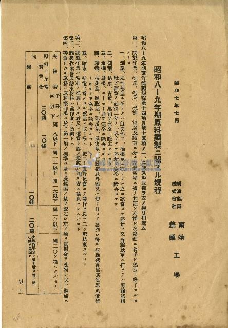 昭和七年明治製糖株式會社南靖工廠與蒜頭工廠原料調製規則藏品圖，第1張