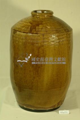 帶款黃棕釉拍打印紋窄口直壁式陶甕藏品圖，第1張