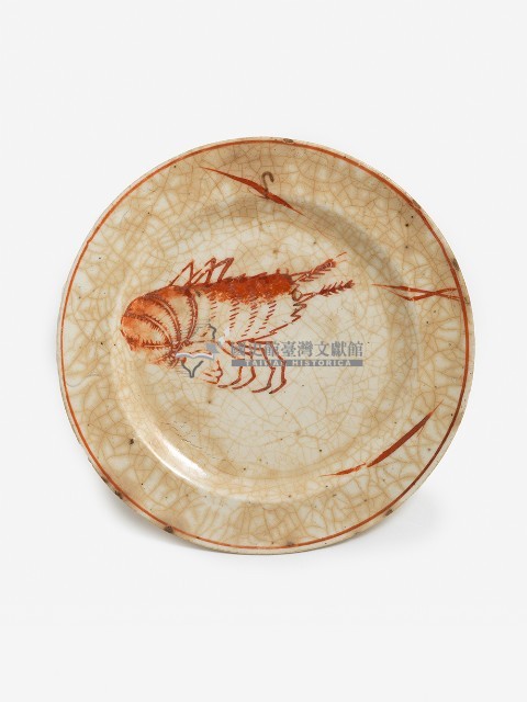 白地紅彩印紋蝦紋盤藏品圖，第1張