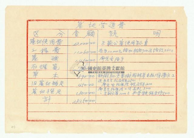 墓地管造費明細藏品圖，第1張