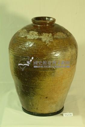 深褐釉紅露酒款拍打印紋窄口豐肩式陶甕藏品圖，第1張