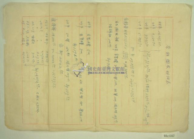 民國四十四年至四十八年新柑坪業主部茶租徵收明細表藏品圖，第1張