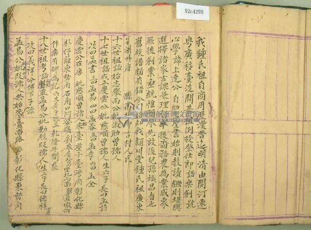 光緒十六年穎川堂鍾氏族譜藏品圖，第1張