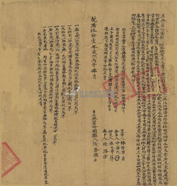 乾隆五十一年張登雄立典蔗份園契藏品圖，第1張