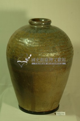 褐綠釉拍打印紋窄口豐肩式陶甕藏品圖，第1張
