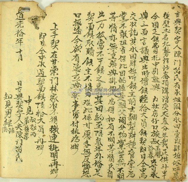 道光十年陳門芮氏立典契字藏品圖，第1張