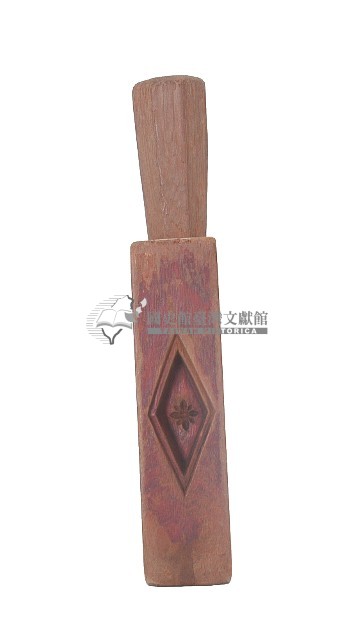 木色四面稜型花飾銅錢仙桃龜紋木製製粿模具藏品圖，第1張