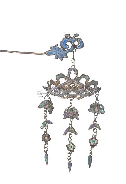 金屬製花草圖形髮釵藏品圖，第1張