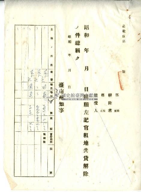 昭和十年官租地共貸解除證明藏品圖，第20張